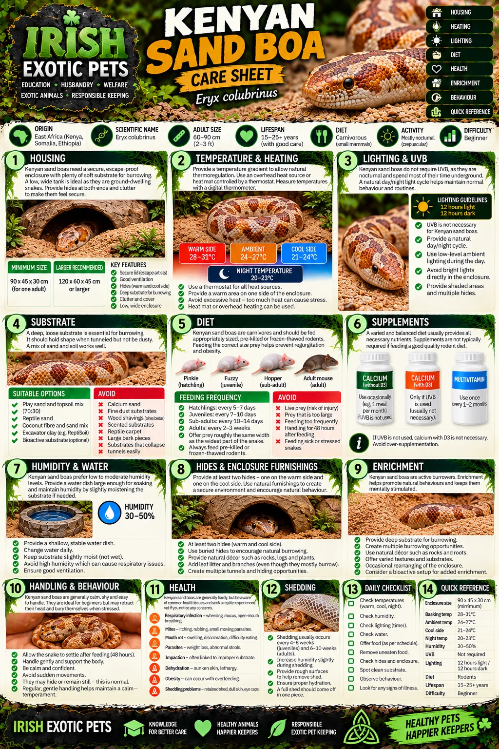 The full Kenyan Sand Boa care sheet infographic