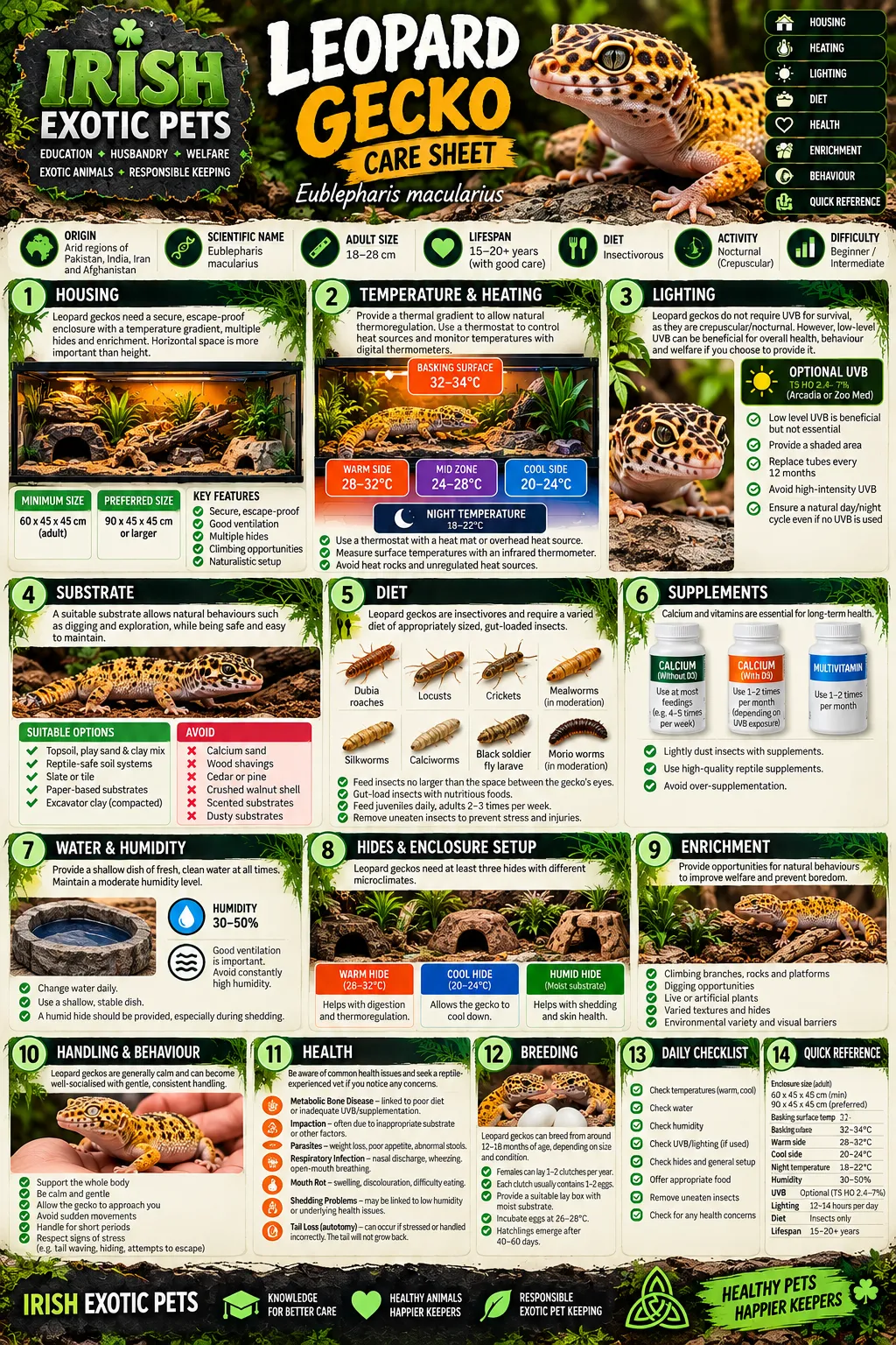 The full Leopard Gecko care sheet infographic
